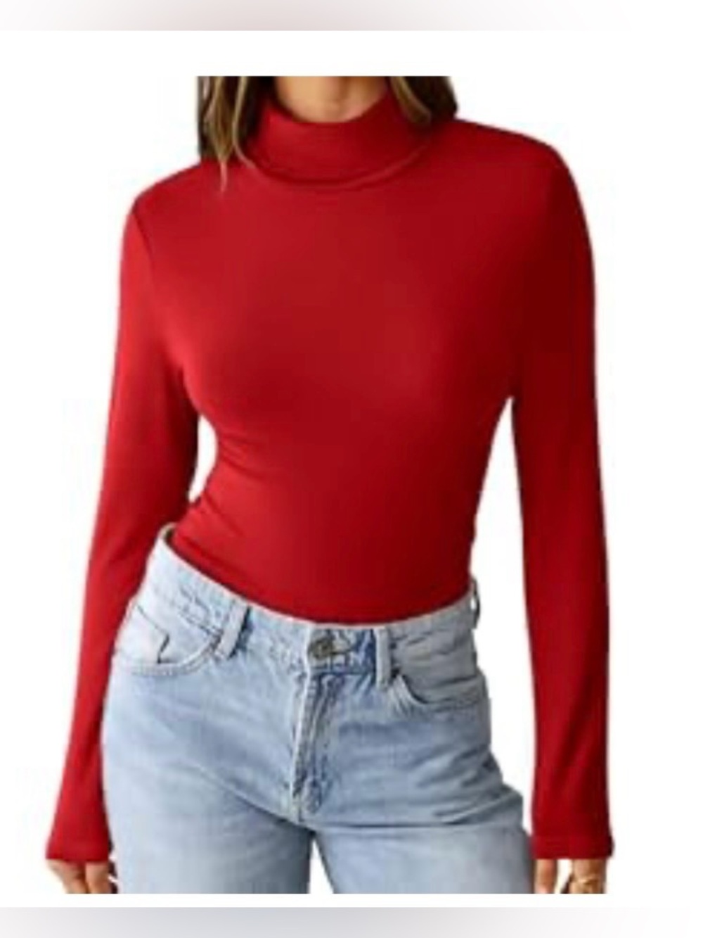Red Turtleneck Long-Sleeve Top - Women's